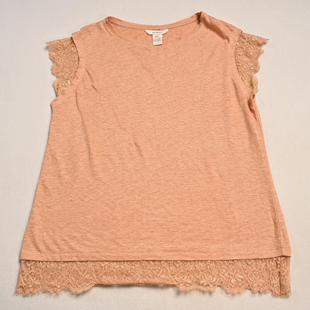 Sundance Boho Bohemian Fairycore Lace Trim  A Line Linen Top Womens Small